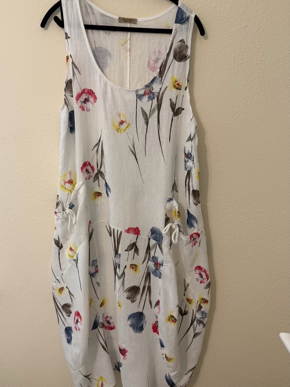 Lagenlook Beyond Capri Italy 100% Linen Floral Dress  Made In Italy One Size